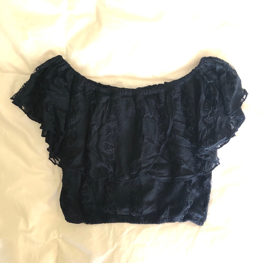 Lace off the shoulder ruffle crop top